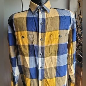American Eagle Yellow and Blue Plaid Shirt M